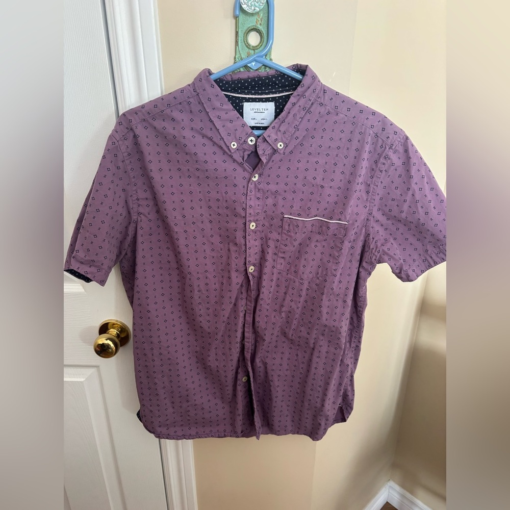 Men's Short-Sleeve Button-Down Shirt in Mauve with Micro Print